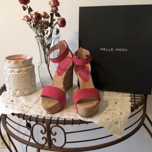 Pelle Moda kid suede platform wedge, size 7.